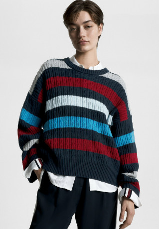 Tommy Hilfiger STRIPE CABLE CREW NECK  Jumper multicolored stp ПОЛОСКА CABLE CREW NECK Джемперы разноцветный стп