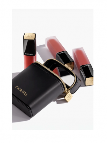 CHANEL SET Rouge Allure Liquid Velvet, НАБОР из 3ех жидких помад в черной сумочке с зеркалом, ультрастойкая до 12 часов, ограниченная серия, Коллекция осень/зима 2024, 3шт х 6мл