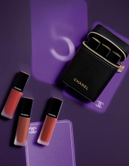 CHANEL SET Rouge Allure Liquid Velvet, НАБОР из 3ех жидких помад в черной сумочке с зеркалом, ультрастойкая до 12 часов, ограниченная серия, Коллекция осень/зима 2024, 3шт х 6мл