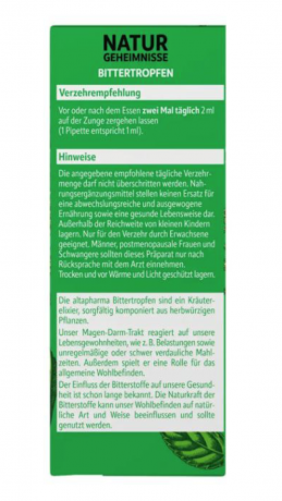 Altapharma Bitter Tropfen 50ml, "Горькие капли" - травяной элексир для нормализации работы жедудочно-кишечного тракта, 50мл