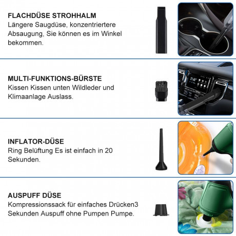 7Magic 7Magic Akku-Handstaubsauger 9000PA akkustaubsauger mit wiederaufladbarer 4000mAh Batterie, 120 W, beutellos, Starke Motor mit Waschbarer Filter fur Zuhause Tierhaare Auto Grun Беспроводной ручной пылесос 7Magic Беспроводной пылесос 9000PA с перезар