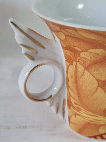 Чашки винтажные Cinar, оранжево-красный фарфор "Осенние листья", 2 шт х 11 x 8,5 см, Германия, 1960-70гг.