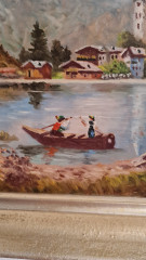 Картина винтажная A.Dihlmann "Городок на озере", в деревянной раме, 49,5 x 40 см, Германия, 1960-1970гг.