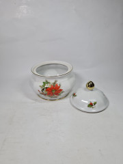 Чаша винтажная Wundsiedel Bavaria с крышкой "Пуансеттия", фарфор, 16 х 15 см, Германия, 1960-70гг.