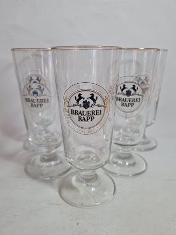 Бокалы пивные винтажные Brauerei Rapp, стекло, 5 шт. 18.5 см, 0.4 л., Германия, 1960-70гг.