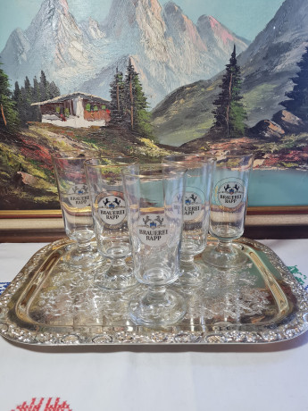 Бокалы пивные винтажные Brauerei Rapp, стекло, 5 шт. 18.5 см, 0.4 л., Германия, 1960-70гг.
