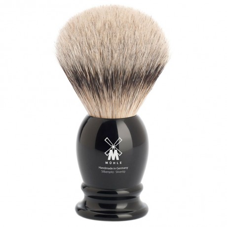 Muhle CLASSIC Silberspitz Rasierpinsel aus schwarzem Edelharz Кисточка для бритья CLASSIC с серебряным наконечником из драгоценной черной смолы