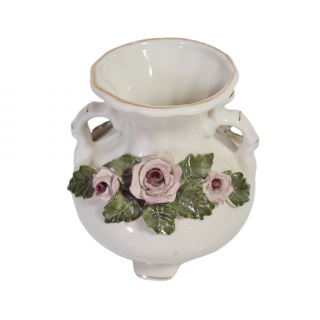 Ваза винтажная Poland Brody Parc с объемными цветами и ручками, керамика, 11.5 см, Польша, 1960-70гг.