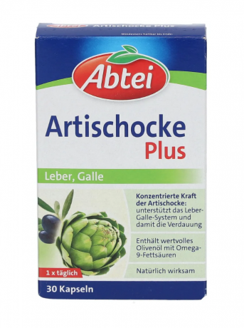 Abtei Artichoke plus 30kps, Экстракт листьев артишока для поддержания здоровой функции печени и желчного пузыря, 30 шт.