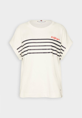 Tommy Hilfiger STRIPE Print T-shirt breton white/desert sky ПОЛОСКА Футболка с принтом бретонский белый/небо пустыни