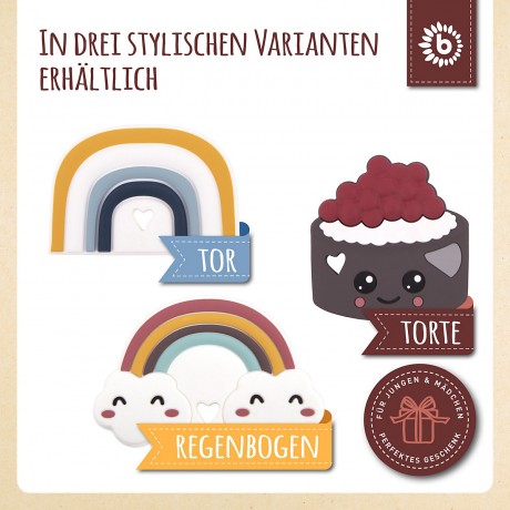 bieco Silikon Beissring Baby 8cm Zahnungshilfe Beissring Motorikspielzeug Torte Bunt Beissringe Силиконовое кольцо для прорезывания зубов для детей 8 см