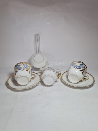 Сервиз кофейный винтажный Silesia, свадебный набор в стиле модерн, фарфор, кофейник, 2 кофейные пары, блюдце, Германия, 1960-70гг.