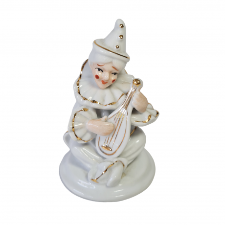 Фигурка винтажная Im Stil Limoges "Белый клоун с мандолиной", фарфор, 11 x 6,5 см, Франция, 1960-70гг.