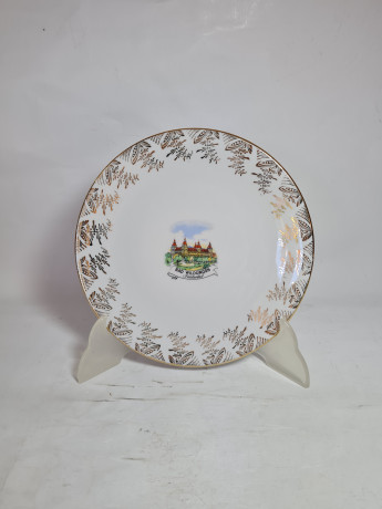 Чайное трио винтажное Fritz Montag Porta Westfalica с изображением Bad Wildungen по центру, фарфор, Германия, 1960-70гг.