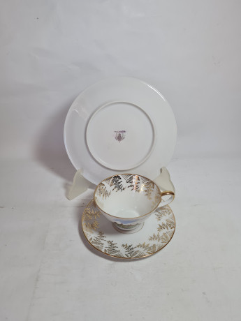 Чайное трио винтажное Fritz Montag Porta Westfalica с изображением Bad Wildungen по центру, фарфор, Германия, 1960-70гг.