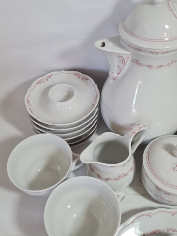 Сервиз чайный винтажный Bavaria на 6 персон, бело-красный декор, фарфор, Германия, 1960-70гг.