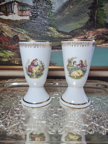 Бокалы винтажные Porcelaine De Luxe "Влюбленная пара", фарфор, 2 шт., 14.5 см, Франция, 1960-70гг.
