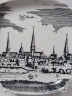 Altenkunstadt Декоративная квадратная тарелка с изображением города в черно-белом цвете, 11,5 см, Германия, 1970-80гг.