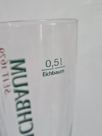 Немецкий бокал винтажный Eichbaum Ureich Pils. с зеленым логотипом, стекло, 0.5 л, 24 см, Германия, 1970-80гг.