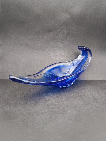 Фруктовница винтажная большая Murano, синее стекло, 28 х 11 см, Италия, 1970-80гг.