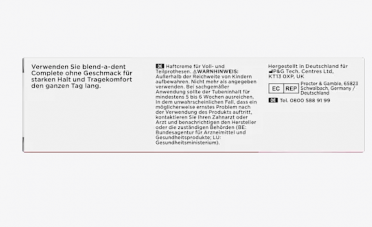 blend-a-dent Haftcreme Complete geschmacksneutral, 47 g Крем для фиксации зубных протезов Complete, без вкусовых добавок, 47 г
