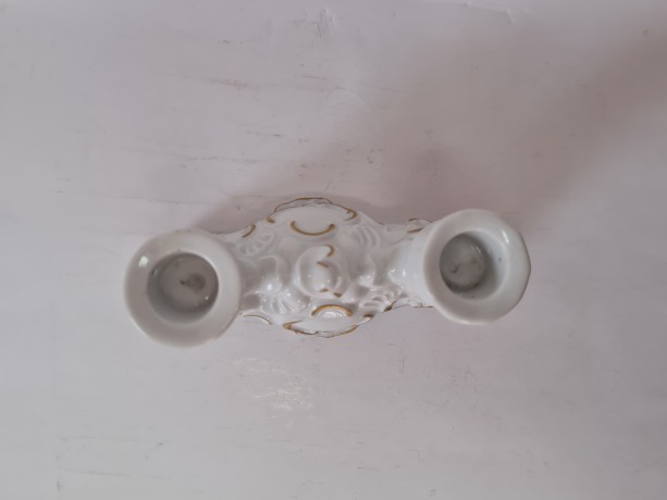 Подсвечник винтажный Wallendorfer для двух свечей, с позолотой, фарфор, 9 х 16 см, Германия, 1960-70гг.