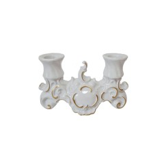 Подсвечник винтажный Wallendorfer для двух свечей, с позолотой, фарфор, 9 х 16 см, Германия, 1960-70гг.