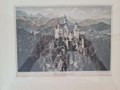 Фото постер винтажный в деревянной раме, черно-белая фотография замка Нойшнанштайн, 39,5 x 31,5 см, Германия, 1970-80гг.