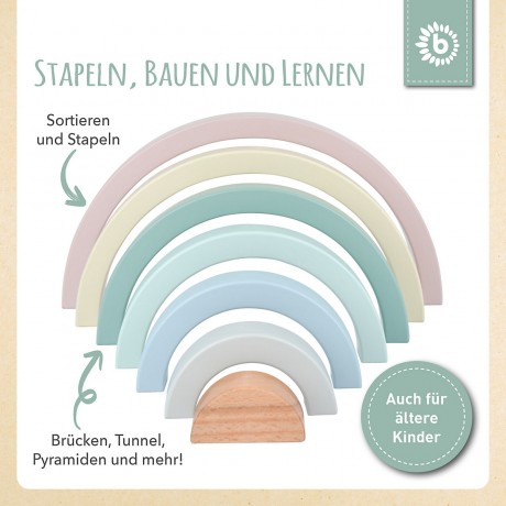 bieco Baby Motorikspielzeug Holz Stapelspiele Regenbogen Baustein Pastell Steckspiel Stapelspielzeug Детская моторика