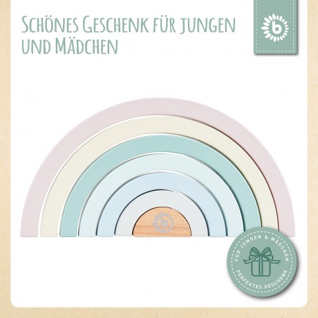 bieco Baby Motorikspielzeug Holz Stapelspiele Regenbogen Baustein Pastell Steckspiel Stapelspielzeug Детская моторика