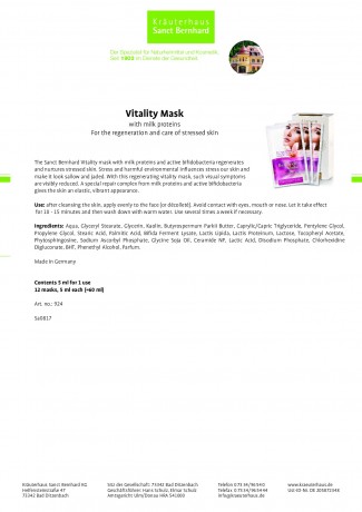 Krauterhaus Sanct Bernhardt Vitality Mask, 12 masks, 5 мл each
