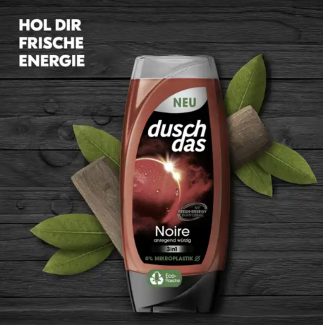 duschdas for Men 2in1 Duschgel Noire, Душдаз Гель для душа+Шампунь 2в1 с бодрящим ароматом кедрового дерева 225мл