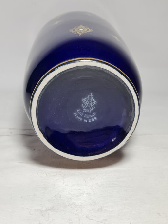 Ваза винтажная Echt Kobalt, синяя с золотистым узором, фарфор, 26 см, ГДР, 1970-80гг.