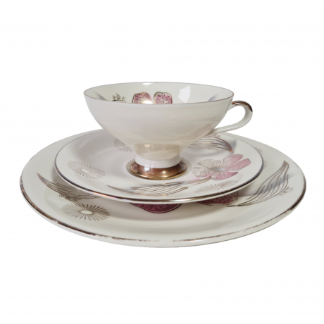 Чайное трио винтажное Rheinpfalz Hartporzellan с растительным декором, фарфор, Германия, 1970-80гг.