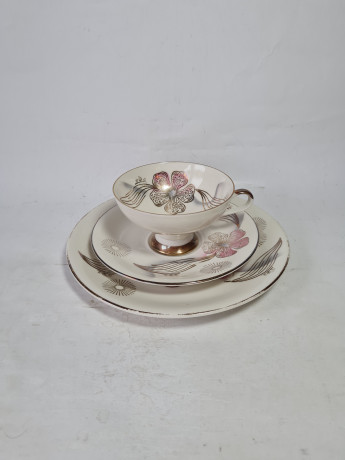 Чайное трио винтажное Rheinpfalz Hartporzellan с растительным декором, фарфор, Германия, 1970-80гг.