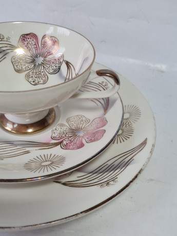 Чайное трио винтажное Rheinpfalz Hartporzellan с растительным декором, фарфор, Германия, 1970-80гг.