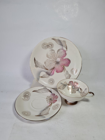 Чайное трио винтажное Rheinpfalz Hartporzellan с растительным декором, фарфор, Германия, 1970-80гг.