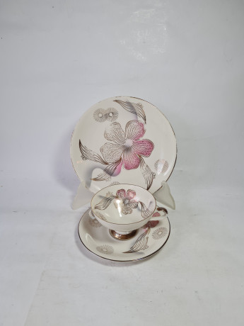 Чайное трио винтажное Rheinpfalz Hartporzellan с растительным декором, фарфор, Германия, 1970-80гг.