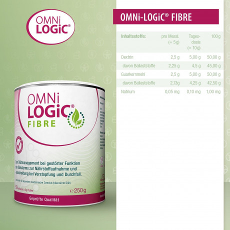 OMNi LOGiC Fibre 250g Натуральная клетчатка для нормализации пищеварения, для всей семьи, без глютена и лактозы, 250г