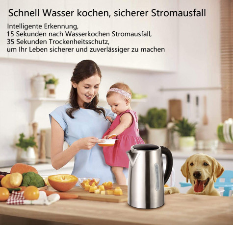 OKA OKA Wasserkocher Edelstahl-Wasserkocher 2200W fur schnelles Aufkochen, 2200,00 W, 1,7L Fassung,Sichtfenster,automatisch abschaltend,inkl.Kalkfilter Чайник OKA Чайник из нержавеющей стали 2200 Вт для быстрого закипания, 2200,00 Вт, объем 1,7 л, смотро