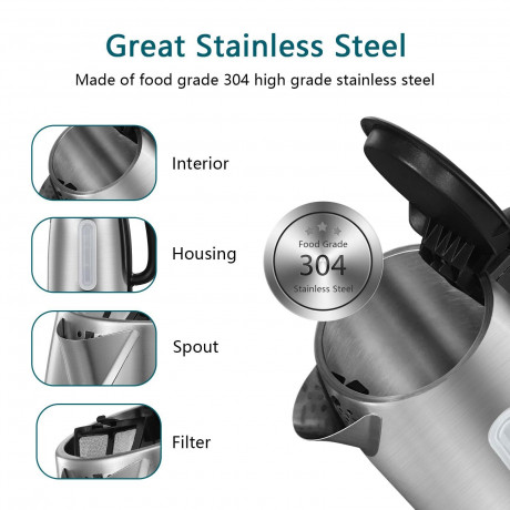 OKA OKA Wasserkocher Edelstahl-Wasserkocher 2200W fur schnelles Aufkochen, 2200,00 W, 1,7L Fassung,Sichtfenster,automatisch abschaltend,inkl.Kalkfilter Чайник OKA Чайник из нержавеющей стали 2200 Вт для быстрого закипания, 2200,00 Вт, объем 1,7 л, смотро