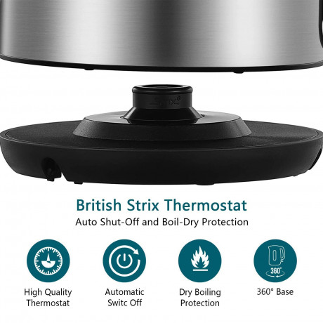 OKA OKA Wasserkocher Edelstahl-Wasserkocher 2200W fur schnelles Aufkochen, 2200,00 W, 1,7L Fassung,Sichtfenster,automatisch abschaltend,inkl.Kalkfilter Чайник OKA Чайник из нержавеющей стали 2200 Вт для быстрого закипания, 2200,00 Вт, объем 1,7 л, смотро