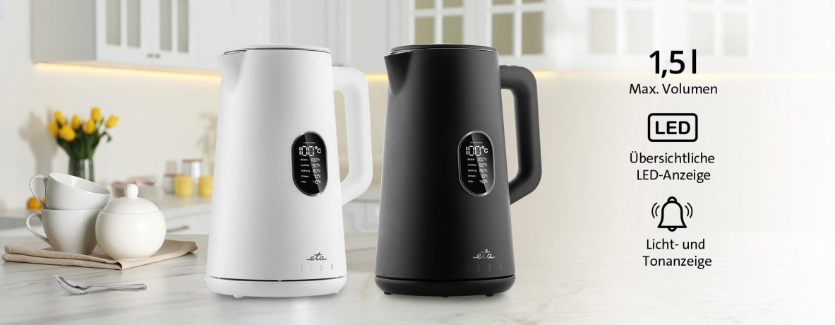 eta eta Wasserkocher ELSA schwarz ETA559790000, 1,5 l, 1800 W, Doppelwandiges Design zum Schutz vor Verbrennungen  чайник ELSA черный ETA559790000, 1,5 л, 1800 Вт, конструкция с двойными стенками для защиты от ожогов