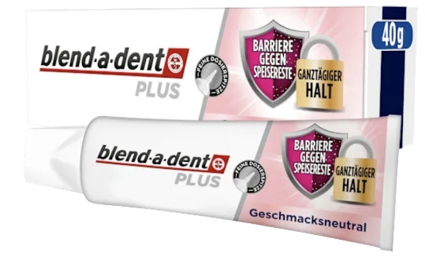 blend-a-dent Haftcreme Plus Barriere gegen Speisereste geschmacksneutral, 40 g, Крем-клей для фиксации зубных протезов Plus Барьер против остатков пищи, без вкусовых добавок, 40 г