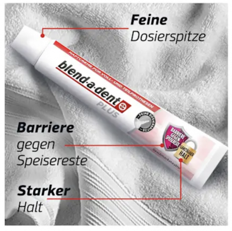blend-a-dent Haftcreme Plus Barriere gegen Speisereste geschmacksneutral, 40 g, Крем-клей для фиксации зубных протезов Plus Барьер против остатков пищи, без вкусовых добавок, 40 г