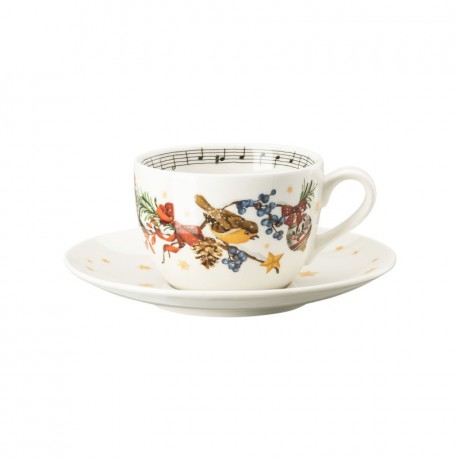 Hutschenreuther Hutschenreuther Sammelserie Weihnachtslied 2022 Set 2-tlg. Cappuccinotasse 0,22 L mit Untertasse 16 cm 'Leise rieselt der Schnee' Hutschenreuther Collection Series Christmas Carol 2022 Set 2 pcs. Чашка для капучино 0,22 л с блюдцем 16 см "