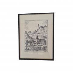 Картина винтажная в черно-белых тонах "г. Хиршхорн" O.W.Pfilze, 31 x 41 см, Германия, 1960-70гг.