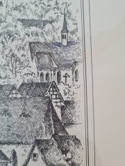 Картина винтажная в черно-белых тонах "г. Хиршхорн" O.W.Pfilze, 31 x 41 см, Германия, 1960-70гг.