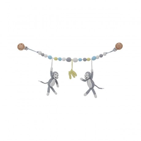 SindiBaba® Kinderwagenkette Affe CHARLIE gehakelt mit Rasseln Обезьянка-цепочка для коляски CHARLIE связана крючком с погремушками.