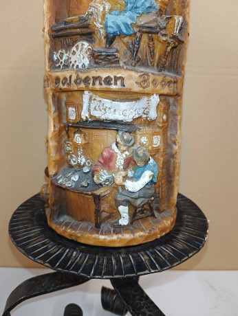 Подсвечник большой винтажный Johann Gunter с фигурной свечой, 31 х 16 см, Германия, 1980-90гг.